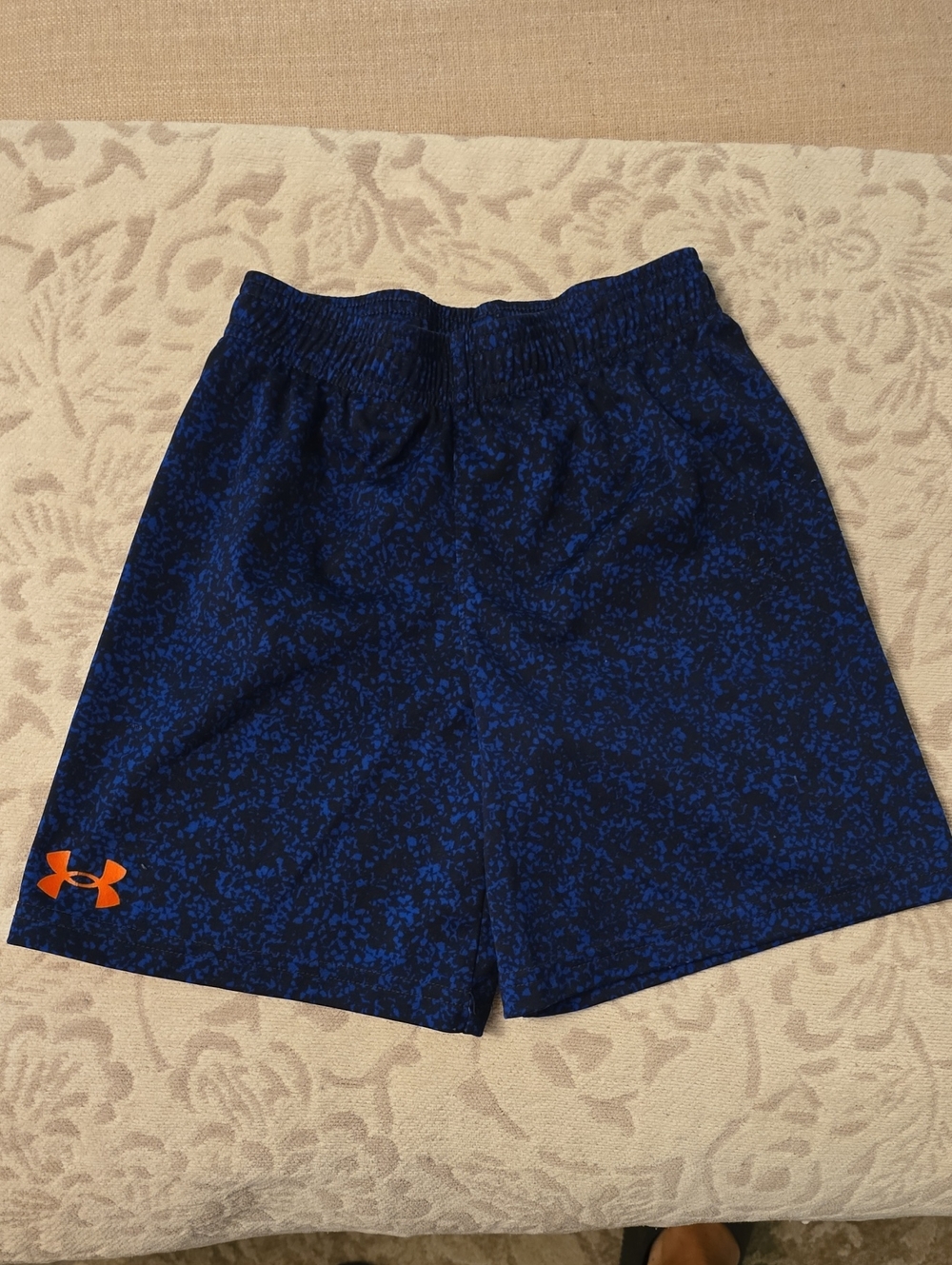 Under Armour Boy’s Navy Blue Athletic Shorts with Orange Logo